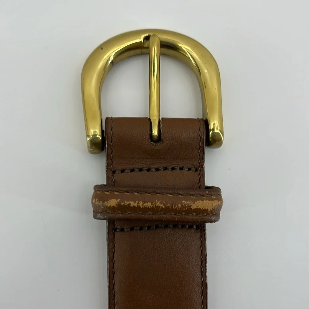 Vintage Lands End 506 Brown Leather Belt w/ Brass Buckle- Women’s Size Small